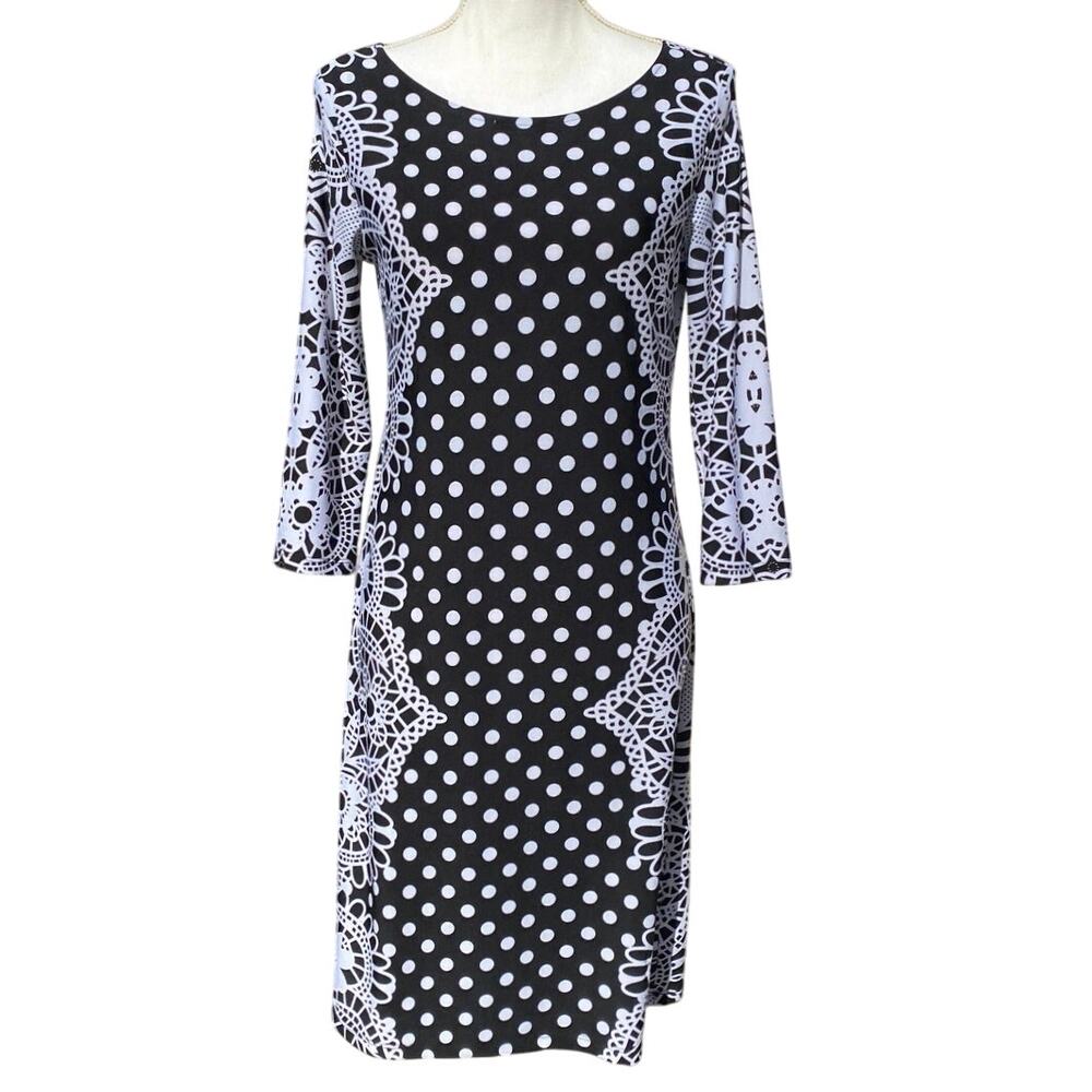 Patterned Shift Dress haani Small Polka Dot Floral Textured All Over Knee Midi